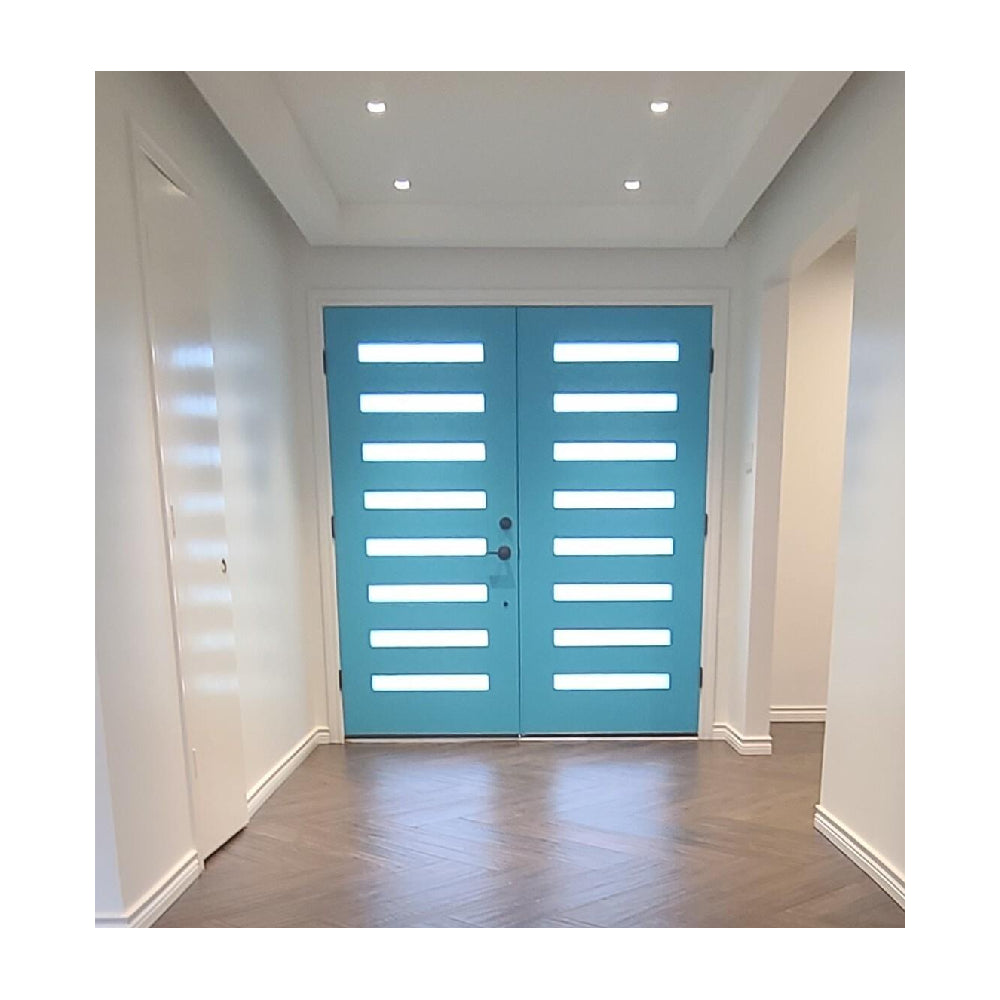 6 ft. x 6 ft. 8 in. Exterior Mahogany Prehung Double Door Modern 8 Lite