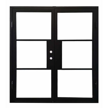 Puerta exterior francesa precolgada de hierro forjado de 6 pies x 6 pies 8 pulgadas