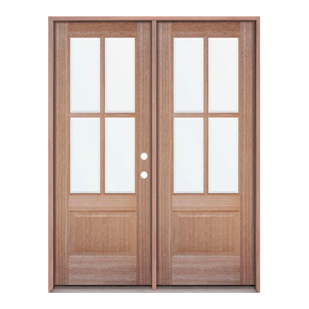 Puerta exterior precolgada clásica de caoba de 4 paneles de 6 pies x 6 pies 8 pulgadas