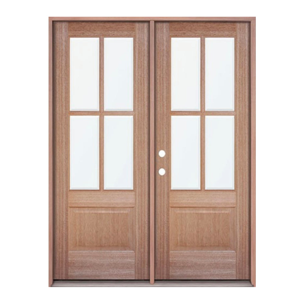 Puerta exterior precolgada clásica de caoba de 4 paneles de 6 pies x 6 pies 8 pulgadas