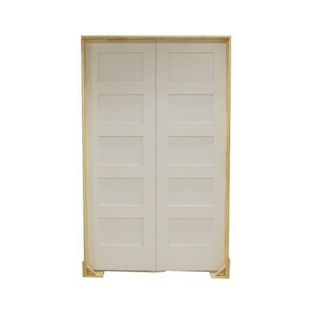 Puerta francesa interior precolgada de MDF con núcleo sólido y cinco paneles, de estilo Shaker, de 6 pies x 6 pies 8 pulgadas