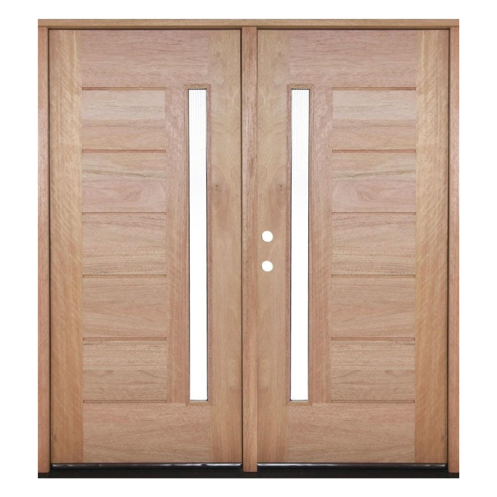 6 ft. x 6ft 8 in Exterior Mahogany Prehung Double Door | Horizontal 1 Line