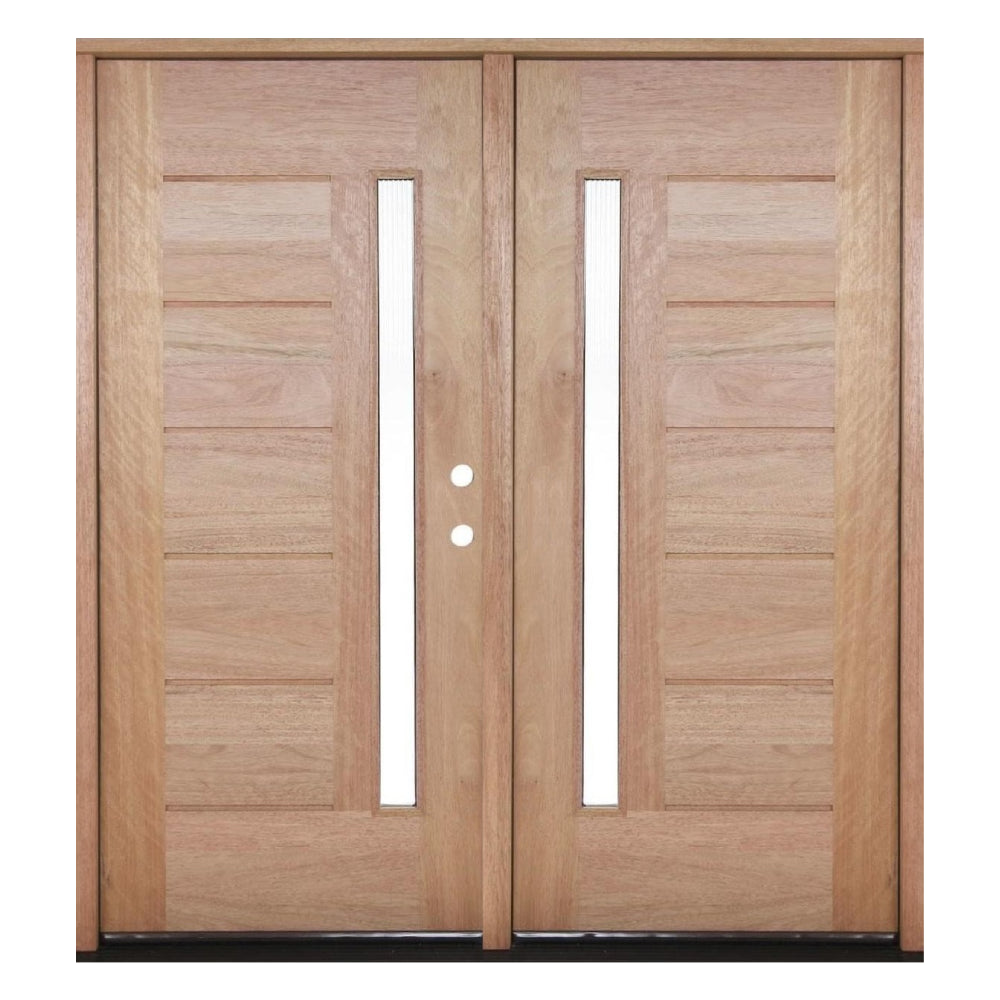 6 ft. x 6ft 8 in Exterior Mahogany Prehung Double Door | Horizontal 1 Line