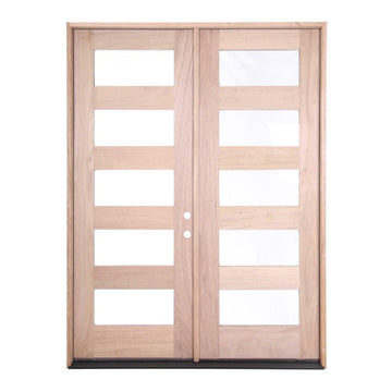 6 ft. x 8 ft. Exterior Mahogany Prehung Double Door with 5 Lites