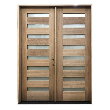 6 ft. x 8 ft. Mahogany Prehung Front Double Door Modern 8 Lite