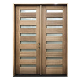 Puerta doble frontal precolgada de caoba de 6 pies x 8 pies, moderna, de 8 luces