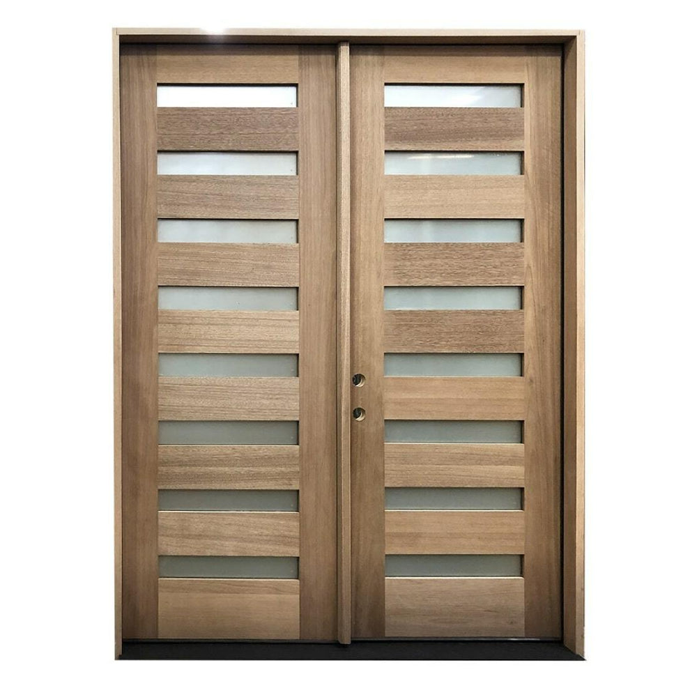 6 ft. x 8 ft. Mahogany Prehung Front Double Door Modern 8 Lite