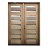 Puerta doble frontal precolgada de caoba de 6 pies x 8 pies, moderna, de 8 luces