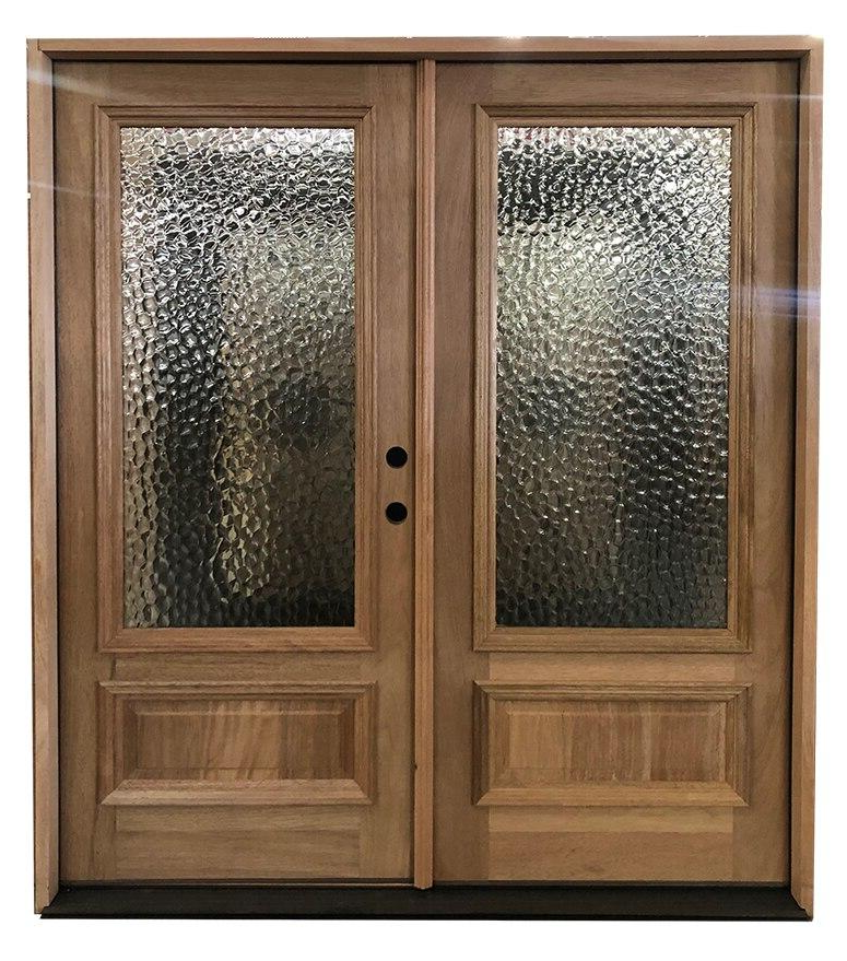 Puerta doble exterior precolgada de vidrio de 3/4 de color caoba de 3 pies x 6 pies 8 pulgadas