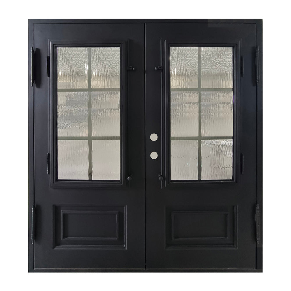 Puerta de entrada precolgada de hierro forjado de 6 paneles de 6 pies x 6 pies 8 pulgadas