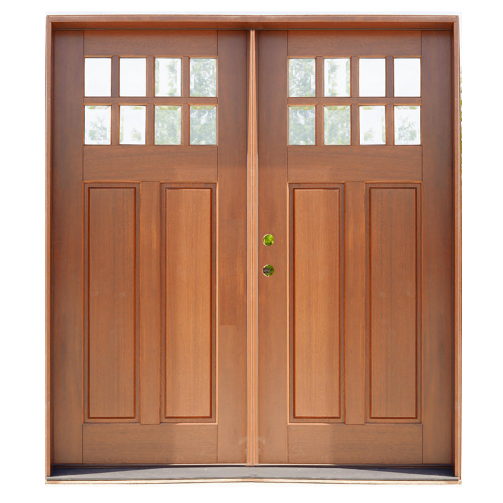 8 Lite Craftsman Single 6ft. x 6 ft. 8 in. Exterior Mahogany Prehung Double Door