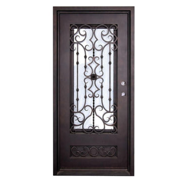 Puerta precolgada individual de hierro forjado para exteriores Audrey de 3 pies x 6 pies 8 pulgadas