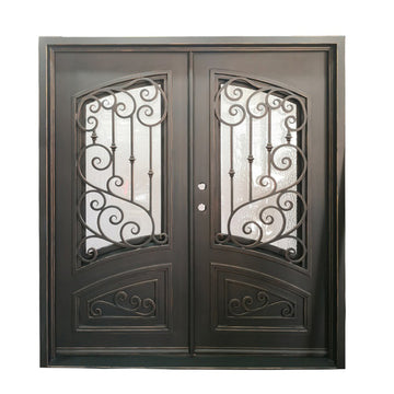 Puerta de entrada precolgada doble de hierro forjado Bette de 6 pies x 6 pies 8 pulgadas