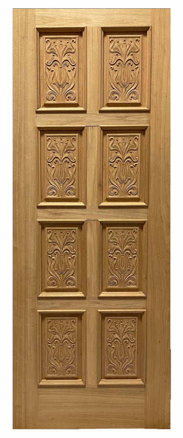2ft. 4in. x 6 ft. 8 in. Unfinished Mahogany Wood Panel Exterior Door with Decorative Carvings