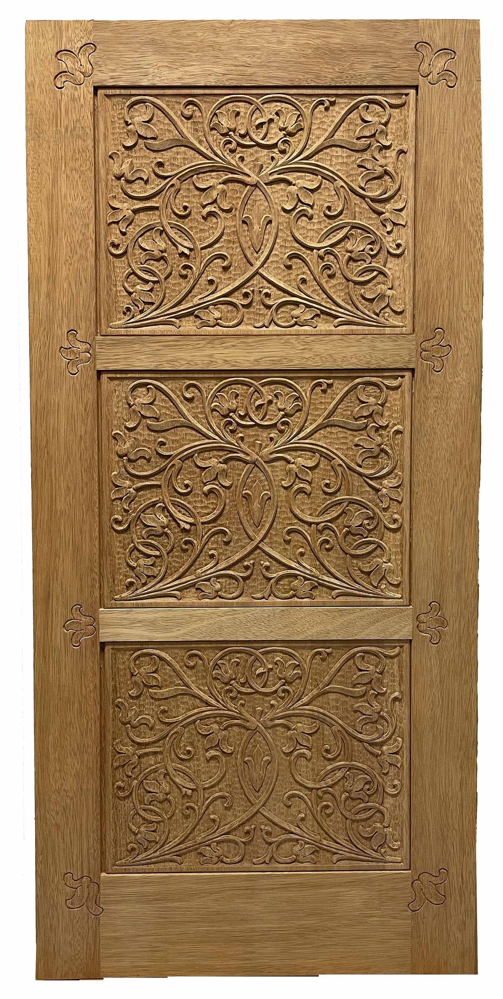 3 ft. x 6 ft. 8 in. Unfinished Mahogany Wood 3 Panel Exterior Door with Decretive carvings