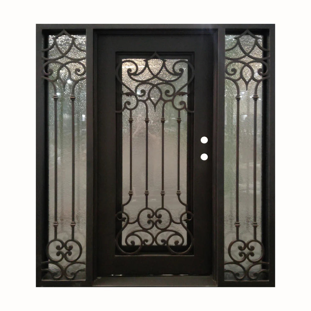 Carmen 5/9x6/8 Wrought Iron Prehung Front Door With Sidelites