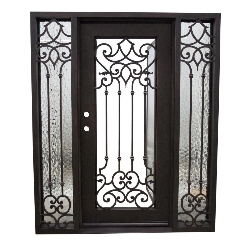 Carmen 5/9x6/8 Wrought Iron Prehung Front Door With Sidelites