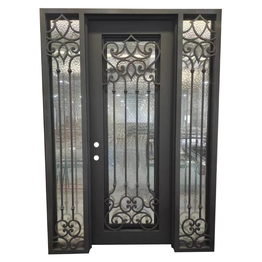 Carmen 5/9x8/0 Square Exterior Wrought Iron Prehung Double Door
