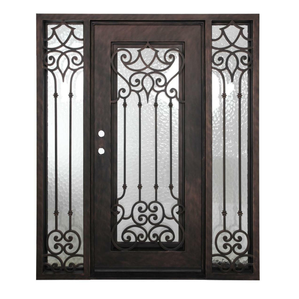 Carmen 5 ft. 9 in. x 6 ft. 8 in. Wrought Iron Prehung Front Door with Sidelites