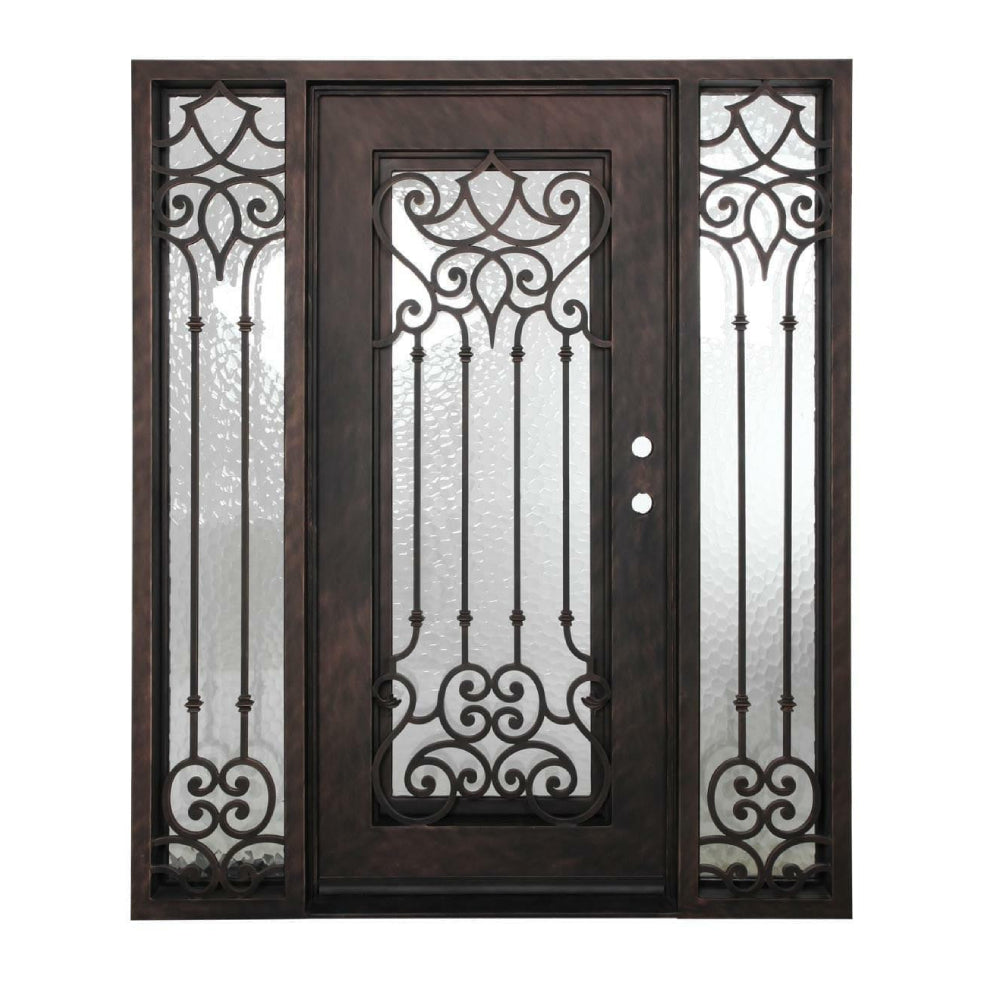 Carmen 5 ft. 9 in. x 6 ft. 8 in. Wrought Iron Prehung Front Door with Sidelites