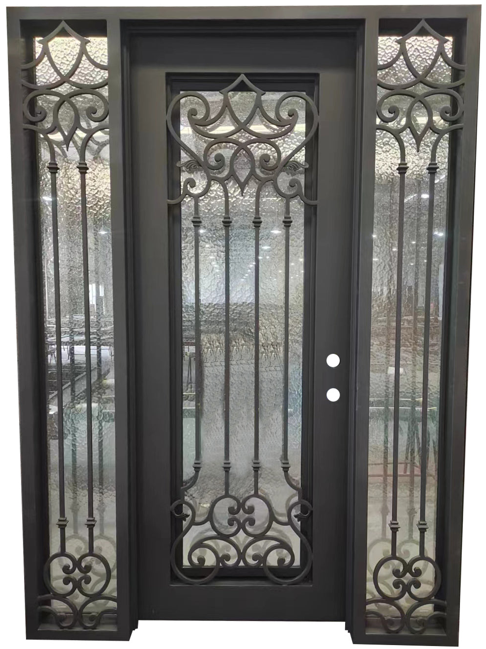 Carmen 5/9x8/0 Square Exterior Wrought Iron Prehung Double Door