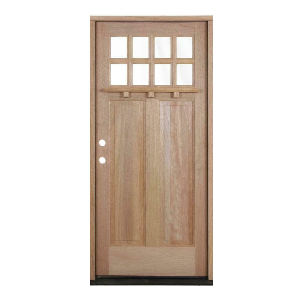 Puerta precolgada exterior de caoba Craftsman 8 Lite Dentil de 3 pies x 6 pies 8 pulgadas