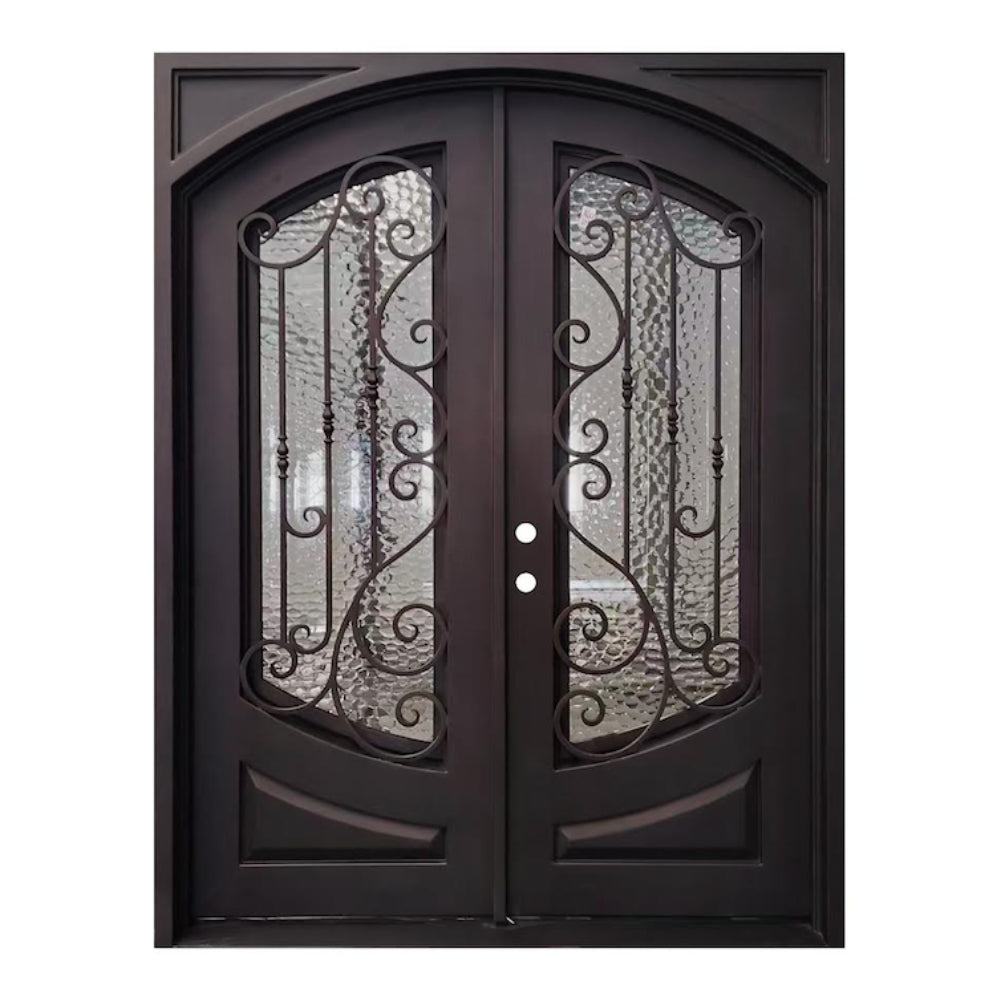 Puerta doble precolgada de hierro forjado para exterior cuadrada Elina de 6 pies x 8 pies