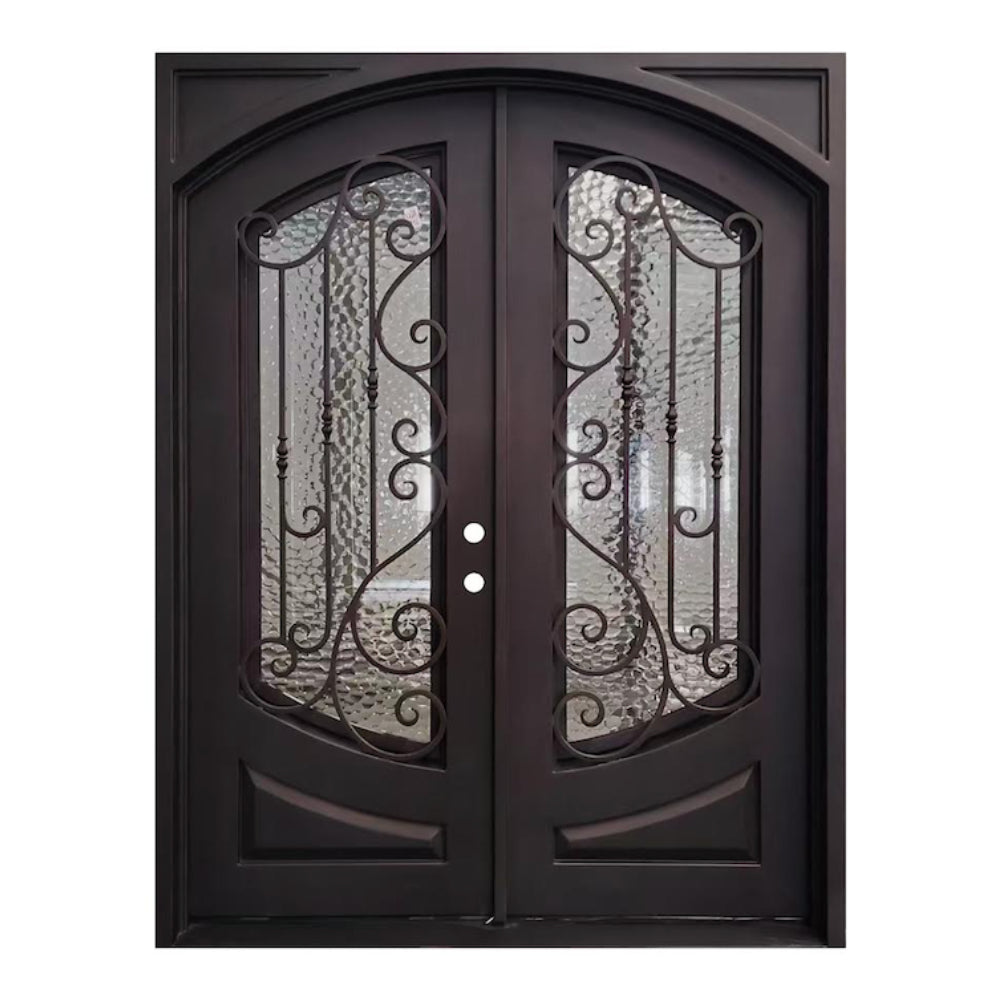 Puerta doble precolgada de hierro forjado para exterior cuadrada Elina de 6 pies x 8 pies