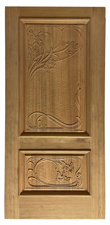 3 ft. x 6 ft. 8 in. Unfinished Mahogany Wood Exterior Door with Flower Carvings