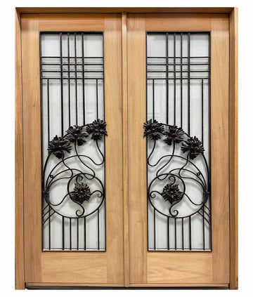 6 ft. x 8 ft. Pre-Hung Double Exterior Hemlock Door with Iron Decoration