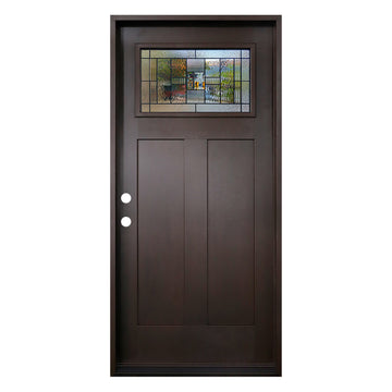 Hometown 3/0x6/8 Single Prehung Fiberglass Door in Dark Walnut
