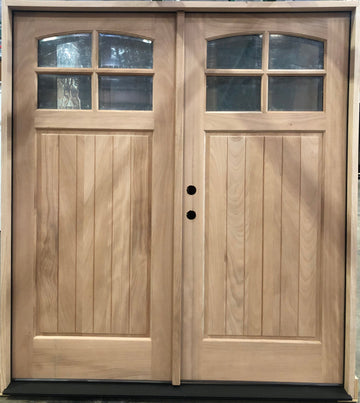 6/0x6/8 Exterior Wood Prehung Double Door | 4 Lite Eyebrow