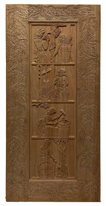 3 ft. x 6 ft. 8 in. Unfinished Mahogany Wood Exterior Door with Story Carving