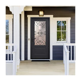 Jupiter 36 in. x 80 in. 3/4 Lite Decorative Glass Painted Black Prehung Fiberglass Exterior Door with Brickmold