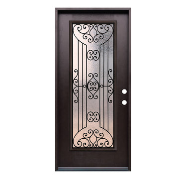 Jupiter 3/0x6/8 Prehung Prefinished Fiberglass Door in Dark Walnut