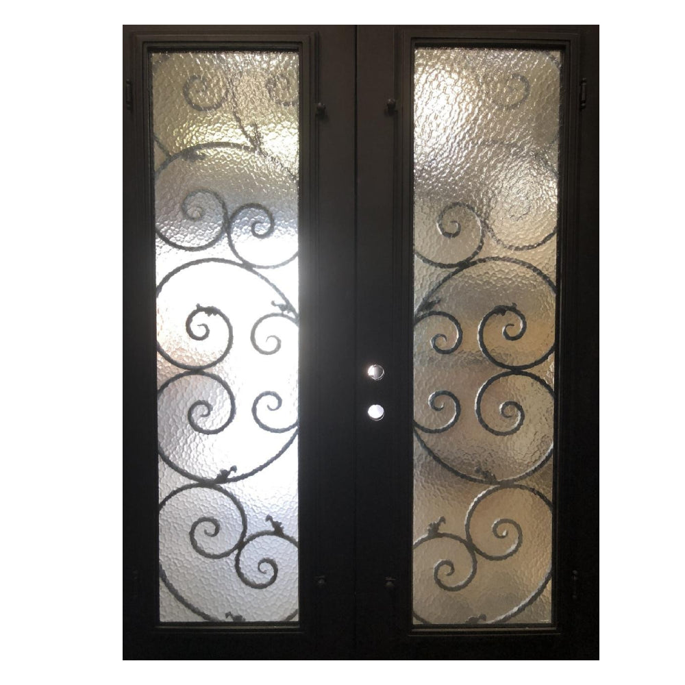 Lily 6/0x8/0 Exterior Wrought Iron Prehung Double Door
