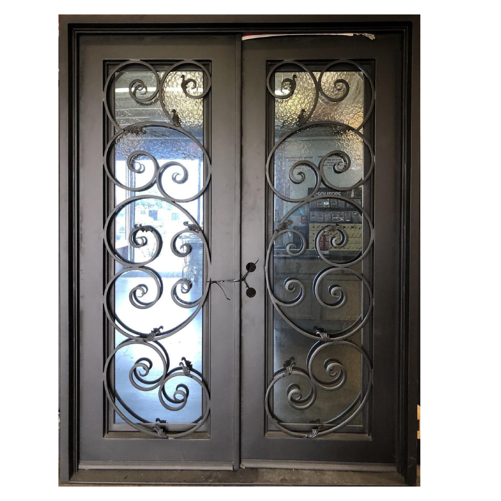 Lily 6/0x8/0 Exterior Wrought Iron Prehung Double Door