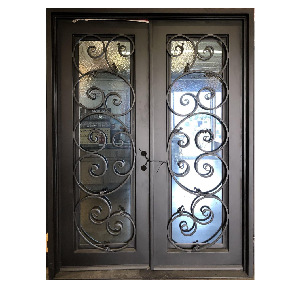 Lily 6/0x8/0 Exterior Wrought Iron Prehung Double Door