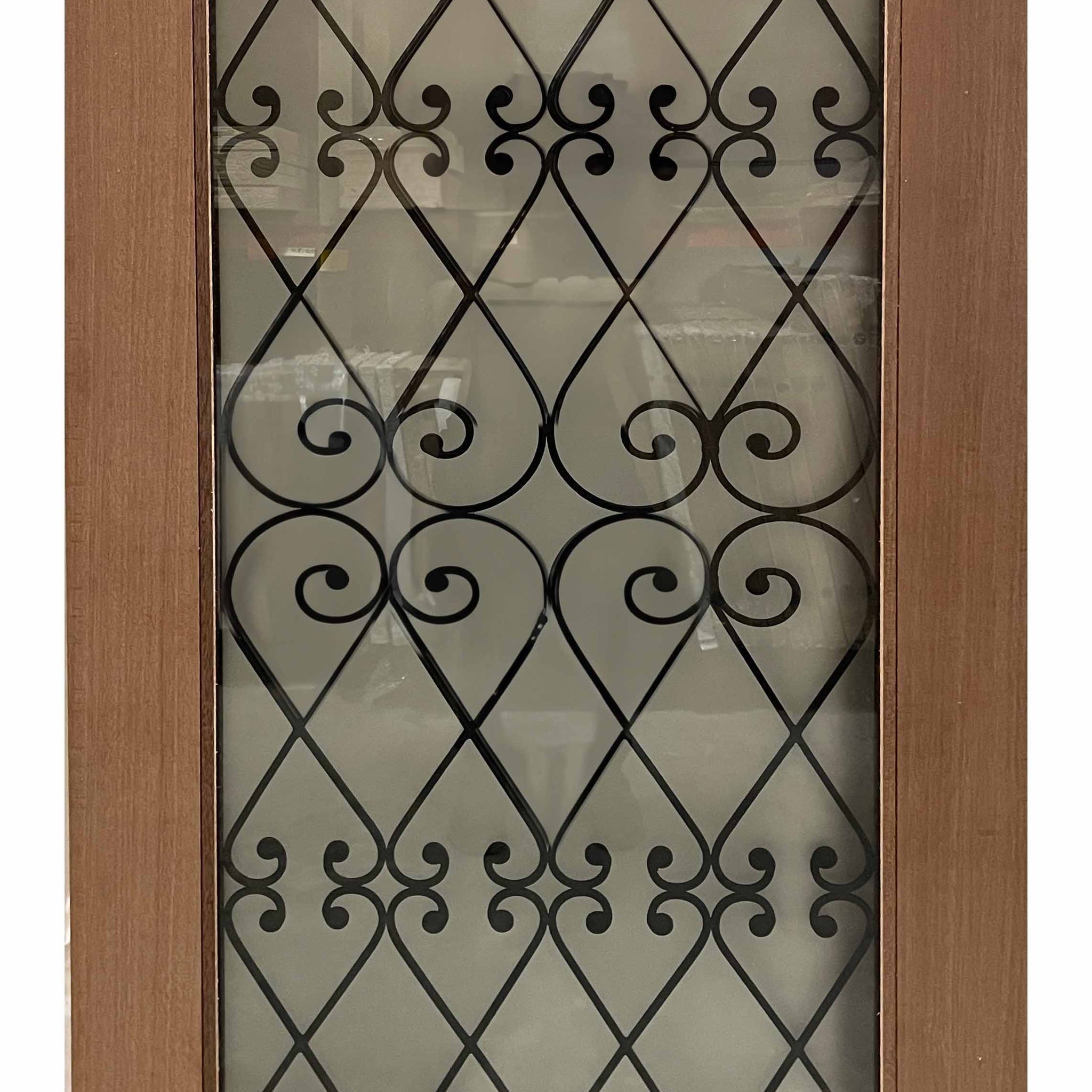 3ft. x 6 ft. 8 in. Mahogany Frosted 1 Lite Door Slab With Iron Decoration