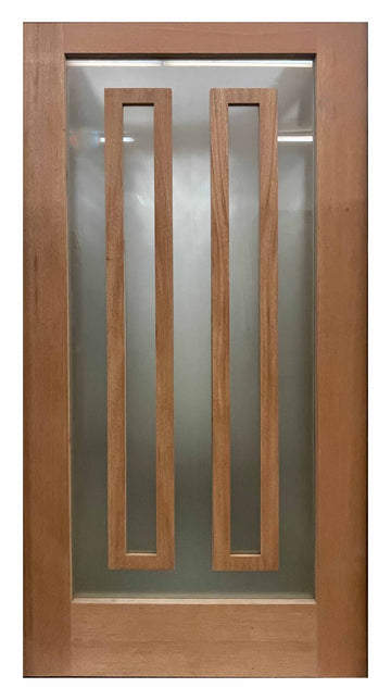 3ft. x 6 ft. 8 in. Pre-hung Mahogany Frosted 2 Slim Lite Door