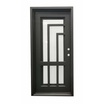 Puerta precolgada de hierro forjado simple para exteriores Oslo de 3 pies x 6 pies 8 pulgadas