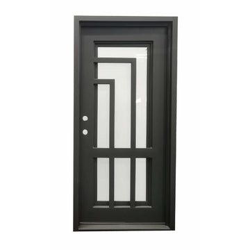 Puerta precolgada de hierro forjado simple para exteriores Oslo de 3 pies x 6 pies 8 pulgadas