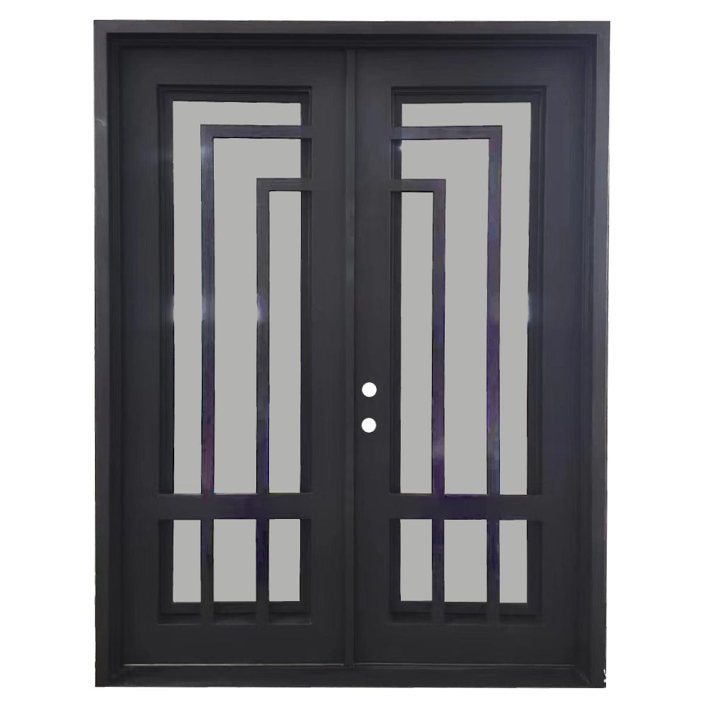 Oslo 6/0x8/0 Square Exterior Wrought Iron Prehung Double Door