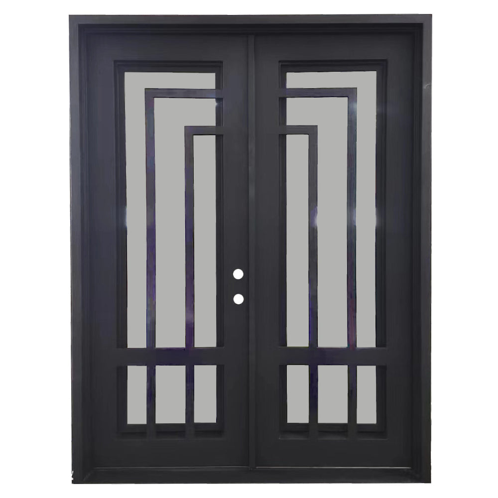 Oslo 6/0x8/0 Square Exterior Wrought Iron Prehung Double Door
