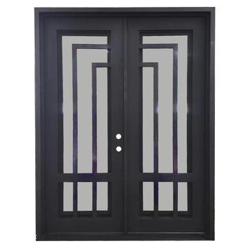 Oslo 6/0x8/0 Square Exterior Wrought Iron Prehung Double Door