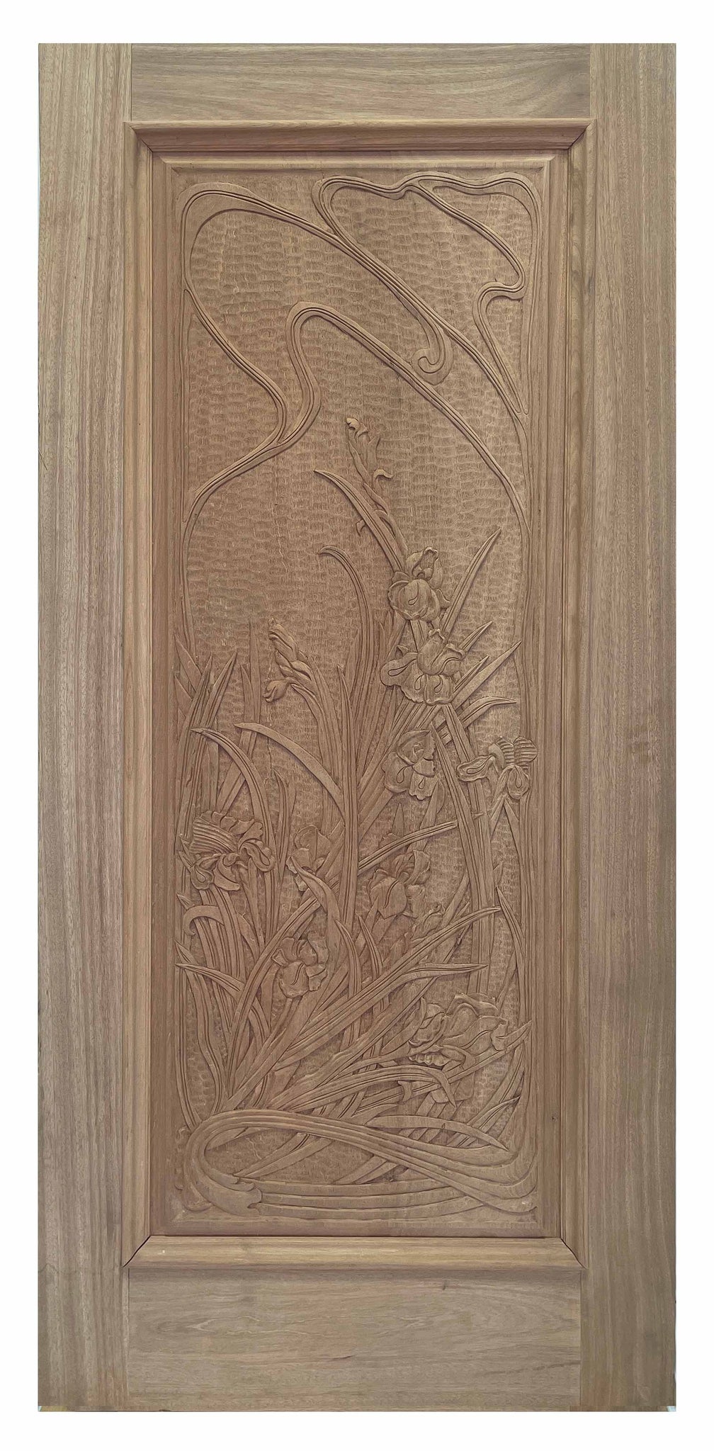 3 ft. x 6 ft. 8 in. Unfinished Mahogany Wood Exterior Door with Plant Carvings