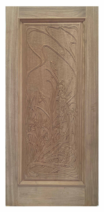 3 ft. x 6 ft. 8 in. Unfinished Mahogany Wood Exterior Door with Plant Carvings