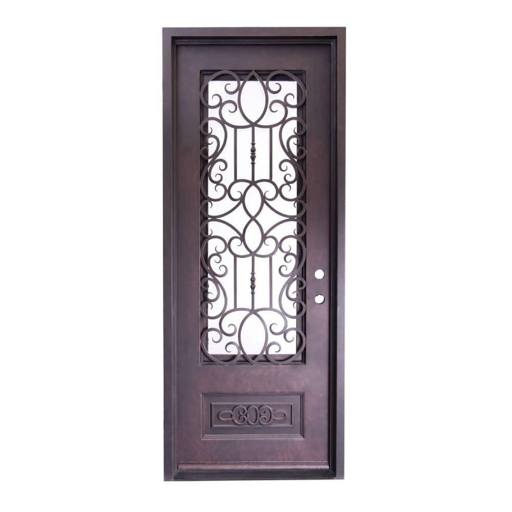 Pasadena 3 ft. x 8 ft. Wrought Iron Exterior Prehung Single Door