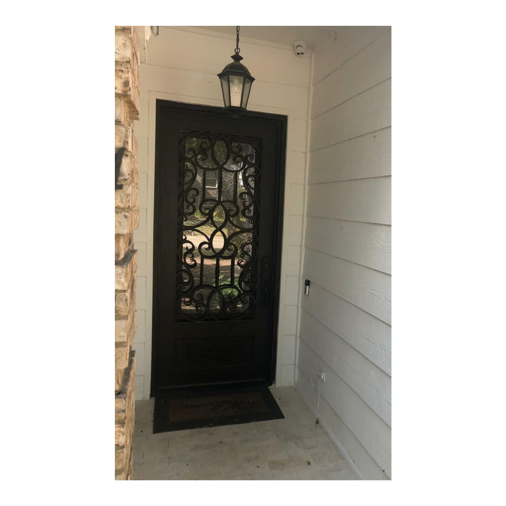 Pasadena 3 ft. x 8 ft. Wrought Iron Exterior Prehung Single Door