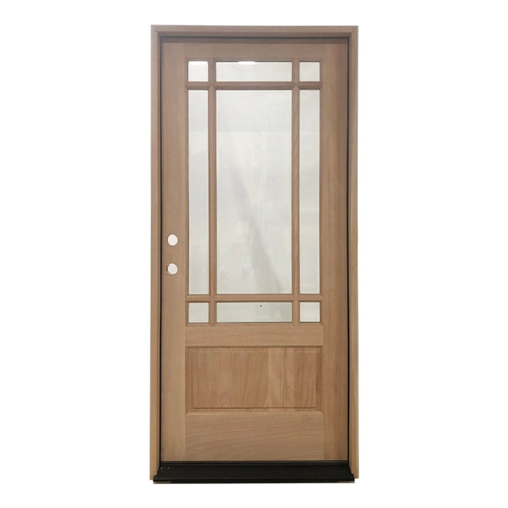 Puerta de entrada precolgada de caoba estilo pradera de 3 pies x 6 pies 8 pulgadas con 9 paneles marginales